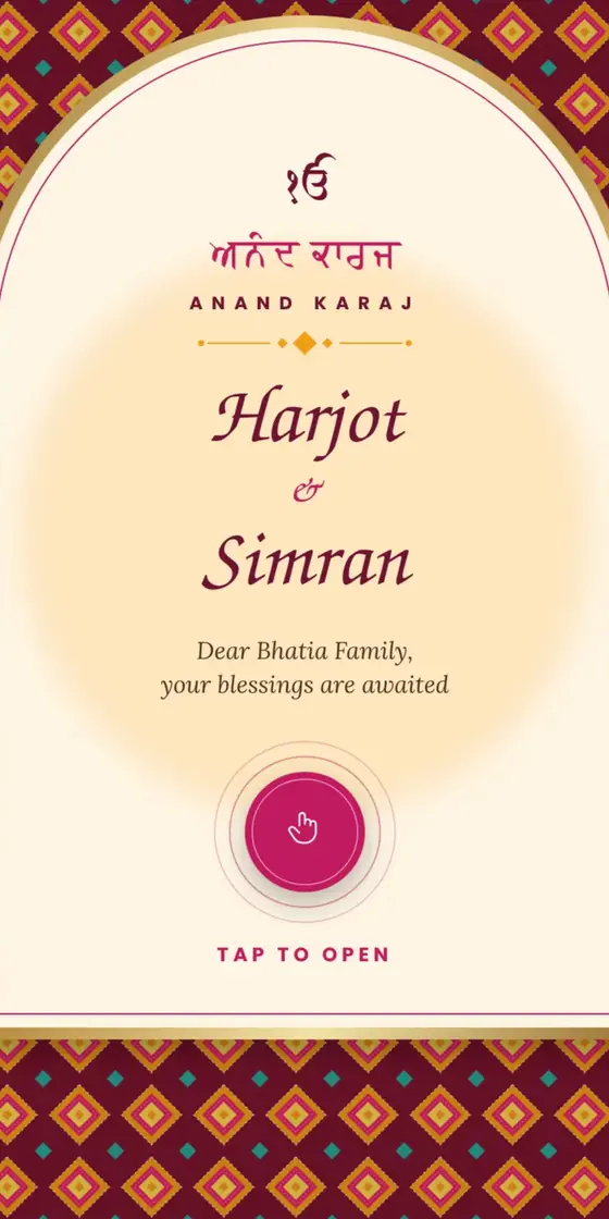 Phulkari Anand Karaj wedding invitation preview